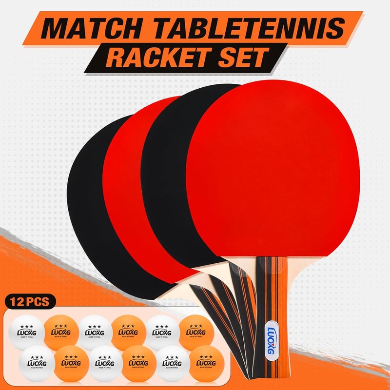 LUOXG Ping Pong Paddles Set of 4, Ping Pong Paddles and Balls, Table Tennis Rackets Set Suitable for Indoor and Outdoor Games, Family Games - Image 3